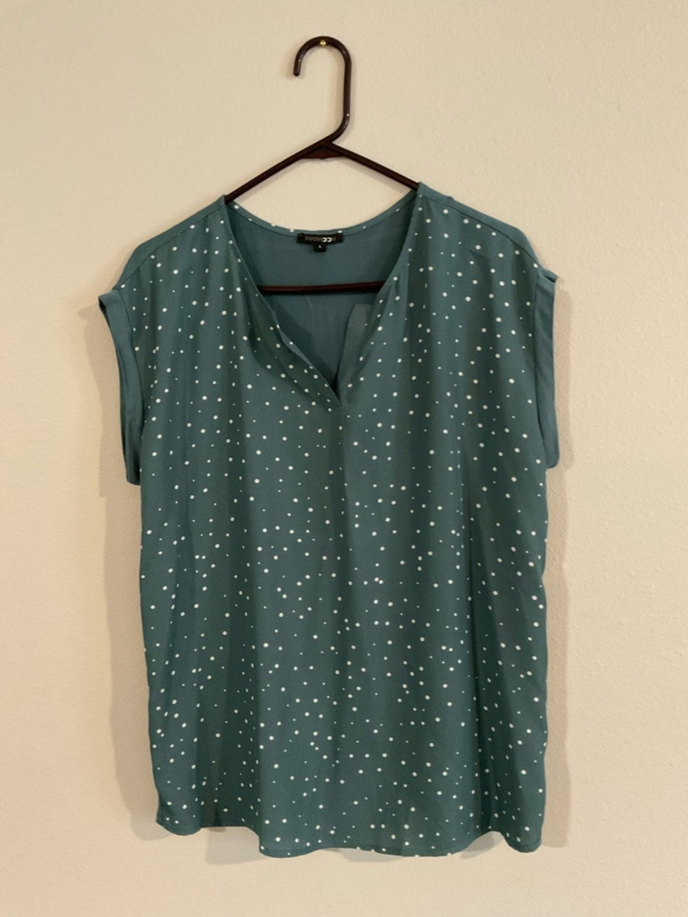 Papermoon Teal Polka Dot V-Neck Cap Sleeve Blouse